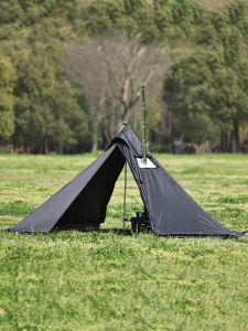 Ultra-Lightweight Outdoor Camping Tent Pyramid Shape Overnight Stay Rainproof Sunshade with Chimney Hole for Motorbike Travel