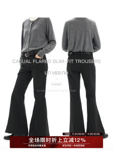 UNVESNO Side Hidden Pull Design Casual Slimming Bell Bottom Pants Womens Long Trousers Polyester Fiber Natural Waist
