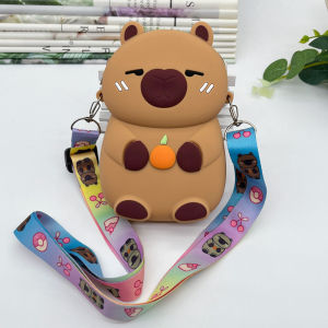 Khaki Bar Silicone Coin Purse Kids Zipper Waterproof Capybara Decompression Shoulder Messenger Bag Primary School Student Bibala