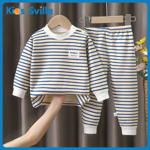 Kids Sville ชุดกันหนาวเด็ก ชุดนอนเด็ก ชุดสองชิ้น เสื้อกล้ามลายทางหนาอุ่นๆ ผ้าไหมนมบวกกำมะหยี่ เสื้อผ้าฤดูใบไม้ร่วง กางเกงฤดูใบไม้ร่วง ชุดนอนฤดูใบไม้ร่วงและฤดูหนาว ชุดกางเกงเด็กชายและเด็กหญิง เสื้อผ้าอยู่บ้าน 73-150cm