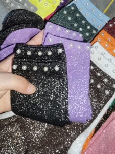 Pearl Mid-Calf Socks Shiny Silver And Gold Thread Bright Thread Onions Colorful Ladies Socks Elegant And Stylish Home Comfortable