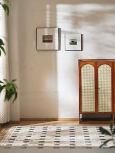 ​​LaccoHug Rattan Shoe Cabinet - Brown Wood & Beige Woven Doors | Vintage Entryway Storage for Shoes & Decor (藤编鞋柜 玄关收纳)