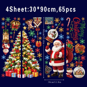 other | 4 Sheets 65Pcs Vintage Christmas Static Cling Window Stickers Xmas Tree Santa Snowman Reindeer PVC No‑Glue Reusable Glass Decor
