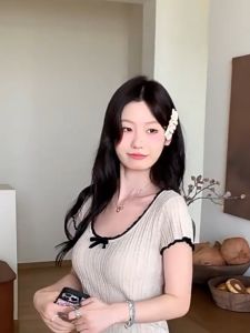 🔥Fran🔥 blouses women new style 2025 Bow Contrasting Color Top Round Neck Short Sleeved Knitwear Summer Slim Fitting Short Top Women