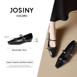 Josiny | Autumn New Black Pointed Toe Chunky Heel Mary Jane Shoes
