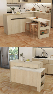 KIRANA Denver - Meja Makan Kayu / Meja Pantry / Meja Tarik Putar / Meja Island / Meja Dapur Minimalis