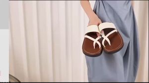 Fashion Womens Wear Cross Strap Pinch Toe Soft sole Rubber Flat Slipper 1299