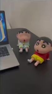 Bandai | Crayon Shin-Chan Figures Phone Holder Kawaii Anime Desktop Ornaments Cartoon Watching TV Phone Support Cute Doll Decorations