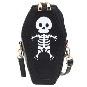 MOJOYCE Women Punk Gothic Shoulder Bag PU Leather Coffin Design Crossbody Bag for Halloween and Cosplay