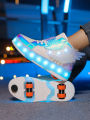 Girls' Sports Roller Skates Student Style Four-Wheel LED Flashing Wheels Children's Ice Skating Shoes Boys' Walking Shoes. 