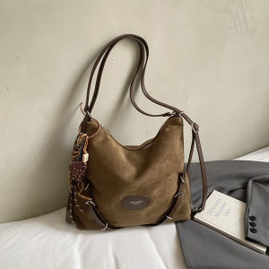 Womens Suede Double Shoulder Bag 2025 New Autumn Winter Crossbody Bucket Bag Commute Large Capacity Tote Bag