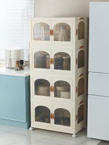 Layers Semi-Transparent 2 Doors Foldable Storage Cabinet 4 Side Opening Stackable Storage Box 加大号带轮收纳储物柜