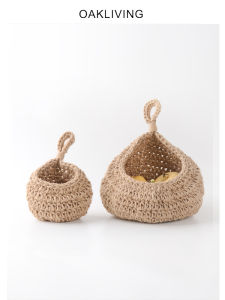 Handwoven Cotton Rope Fruit Basket Storage Bag Drop Shape Hook Weaving Handmade Nest Design Storage Pouch for Books And Toys