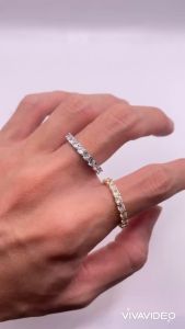 Nhẫn đính đá Nhẫn hột xoàn full đá dày 3 li Titan không phai không rỉ sét màu 18k và bạch kim mã 08