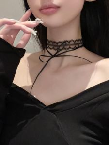 Black Lace Butterfly Knot Choker Necklace Cool Sweet Spicy Girl Skeleton Chain Bracelet Womens Fashion Jewelry Accessory