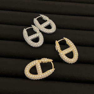 Luxury Silver Needle Diamond Embedded Pig Nose Ear Cuff Earrings Hong Kong Style Fashion Jewelry for Women High-End Feel