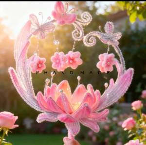 [ Set Nguyên Liệu ] Tự Làm Quạt Đèn Hoa Kẽm Nhung mix Kim Tuyến diy handmade