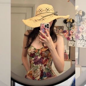 chaqi | Summer Retro Sweet & Spicy Floral Halter Bustier