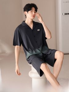 MiiOW | Áo ngủ nam mùa hè MiiOW thoáng khí tay ngắn cardigan áo len cardigan thường ngày cao cấp đồ mặc nhà bằng vải lụa băng cotton polyester