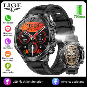LIGE | LIGE Men Outdoors Sports Smart Watch AK75 Flashlight 700mah Large Battery Bluetooth Calling LED Light Fitness Tracker Smartwatch