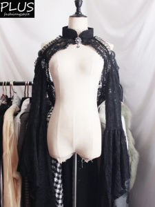 Comic Show Halloween Wear Dark Bell Sleeves Lace off-the-Shoulder Outerwear Cover-up Short Tops