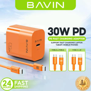 BAVIN PC916 30W PD Fast Charging Wall Charger w/ Type-C & iPh Cables for iPh & Android Phones (Supports iPh 17 Series)