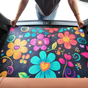 AOZI 1PCS Vibrant Floral Trunk Mat - Non-Slip Rubber Foot Pad with Colorful Petal Design Durable Polyester Ideal for Car Interior for storage & Decor Trunk Organizer
