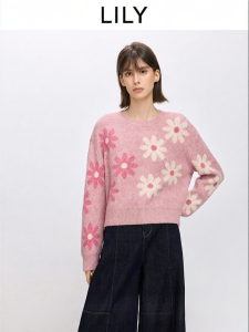 Lily | Áo Len Nữ Dệt Jacquard Phối Màu Cổ Tròn Form Rộng Thường Ngày
