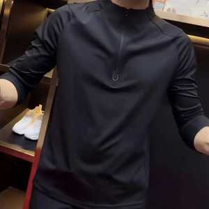 Fashionable Slim Fit Long Sleeve Zipper Stand Collar Mens T-Shirt Comfortable Elastic Base Shirt Urban Style Casual Top