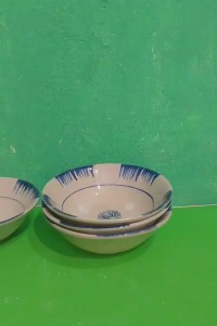 Set 5 tô loe phết xanh bằng sành 16 cm (350ml)