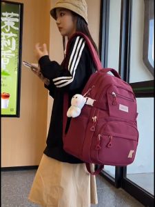 Large Capacity School Bag Simple Versatile Travel Laptop Backpack for High School Students Pure Color Nylon Fabric Dual Shoulder Bag