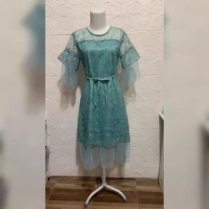 Dress Wanita Kondangan Remaja Kekinian Viral/Dress Nayla Size L dan XL Matt Brokat Tille Mutiara Mix Moscrepe dan Tille Dot Untuk Acara PestaAcara WisudaAcara Natal/Good Quality