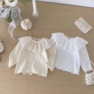 Summer Baby Girls White T-shirt Spring Lace Girls Casual Ruffle Shirt Long-Sleeve Tops Toddler Clothing 0-24m Infant Blouses
