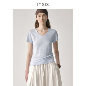 INSIS FEMME | Pure Linen U-neck Translucent Short Sleeve T-shirt