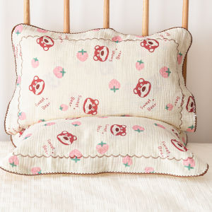 Pure Cotton Childrens Pillowcase Breathable Sweat Absorbent Strawberry Bear Saliva Towel Soft Wrinkle Cloth Baby Cover