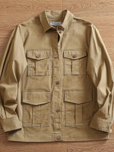 Retro M65 Hunting Jacket Mens Washed Pure Cotton Khaki Casual Outerwear Multi-Pocket Workwear Spring Fashion Urban Style