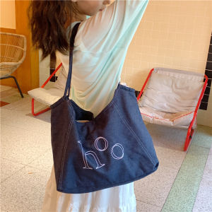 Large Capacity Denim Letter Womens Bag Korean Style Tote Bag Commuter Bag Underarm Single Shoulder Bag Casual Handbag