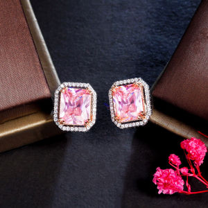 SEQUITO Hoa Tai Đính Hôn Cô Dâu Mạ Vàng Bạc Đá Zircon Lập Phương AAA Cắt Công Chúa Lớn Màu Hồng Rực Rỡ Cho Nữ Trang Sức Quà Tặng Kỷ Niệm SE644