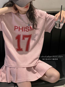 Girls Summer Sportswear Set Short Sleeve Half Skirt Two Piece Suit Trendy Clothes for Big Kids Cotton Polyester Blend