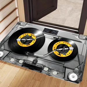 Retro Vinyl Record Player Rugs Music Theme Design Pioneer Brand Life Is Music Text for Modern Living Room Decor Coffee Tables