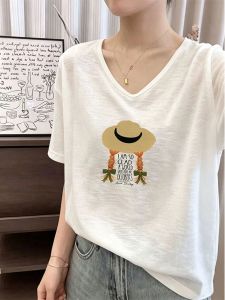 V.C.I | Design Printed Ice Silk V-neck Short Sleeve T-Shirt