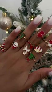 Ingemark 9Pcs/Set Christmas Tree Elk Santa Claus Rings Set for Women Vintage Gold Color Rings 2026 Christmas Couple New Jewelry