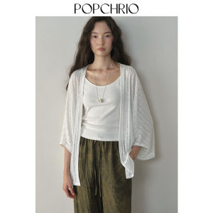 POPCHRIO | Áo Sweater Kniết Dáng Rộng Tay Bèo Họa Tiết Ren