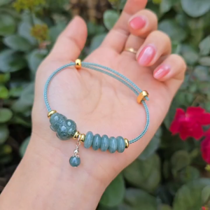 Q2415 Vòng ngũ điếu tỳ hưu Lam Ngọc mix charm Bạc treo 1 hạt Lam Ngọc dây cáp không kén mệnh - Phong Thuỷ TUDO P