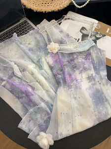 PAIBOLI | French Tealight Printing Fitted Flared Dress