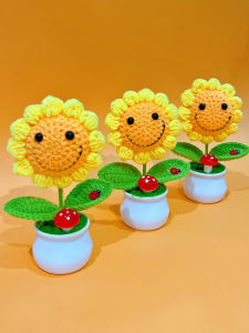 Hand Knitted Sunflower Bouquet Imitation Wool Flower Pot Decoration Forget Me Not Ornament Modern Style Home Decoration