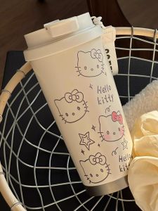 Kitty Flip Cover แก้วน้ำอุ่นสแตนเลส 316 น่ารัก ถือได้ บรรจุภัณฑ์กล่องของขวัญ แก้วน้ำอุ่นแบบปิดด้วยฝาพับได้สำหรับฤดูใบไม้ร่วงและฤดูหนาว