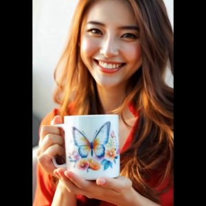 Mug Keramik Custom Nama dengan Motif Kupu-Kupu Watercolor 325ml - Warna Cerah & Elegan