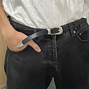 Retro Black Small Leather Belt for Men And Women Casual Style Silver Buckle Jeans Waist Belt Thin Versatile New Women's Model