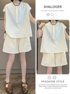 Shalldoer | Bộ đồ hai mảnh thời trang mùa hè 2025 dành cho nữ Áo thun cổ tròn tay ngắn Quần short ống rộng Bộ đồ hai mảnh hợp thời trang
